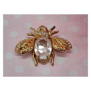 Swarovski Gold-tone Bee Brooch with Clear Crystal Body